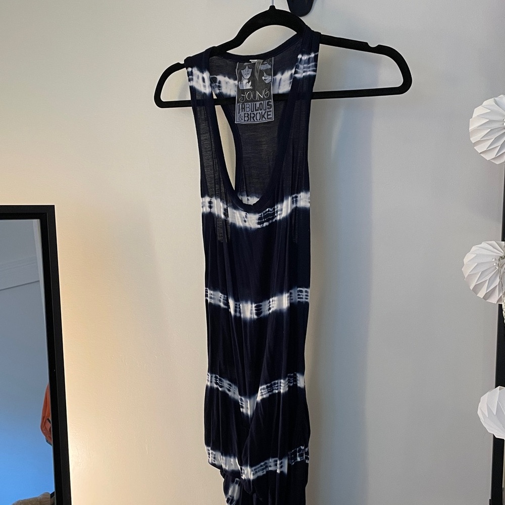 YOUNG FABULOUS & BROKE Navy and White Tie Dye Dress